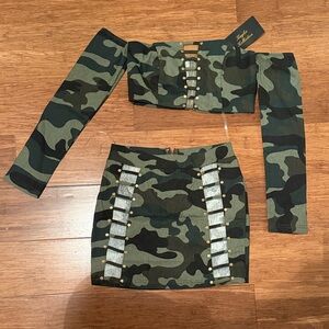 Chic Camouflage Skirt Set